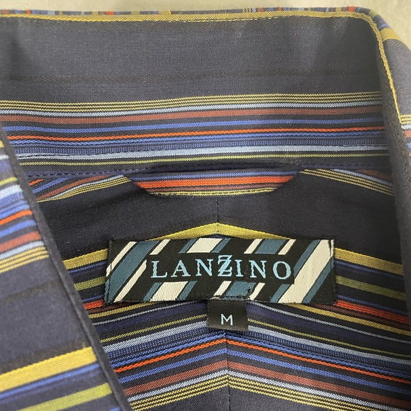 Lanzino Mens Multicolor Striped Long Sleeve Button Up Shirt Size M - Picture 5 of 13